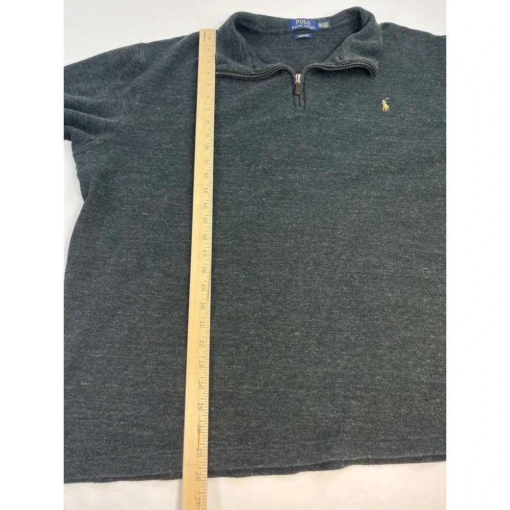 Polo Ralph Lauren Sweater Mens 2XL Gray Estate Rib Quarter Zip Pullover Pony